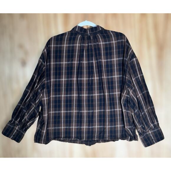 J.Crew XXL Brown Plaid Peasant Top Bishop Sleeve Soft Grunge Boho Prairie Chic - Picture 3 of 8